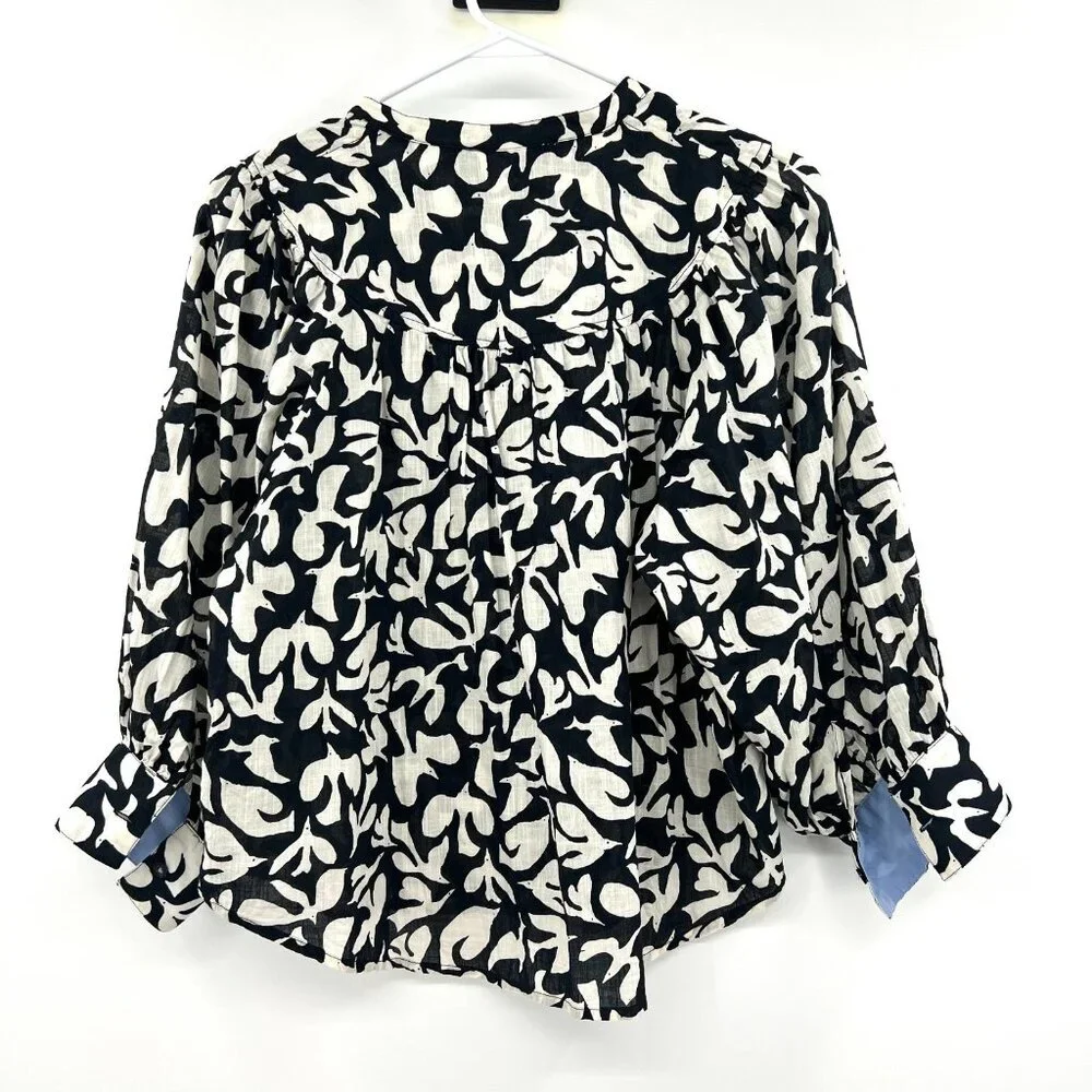 Danielle Kroll for Anthropologie Navy White Cotton Blouse Women's XS - Picture 6 of 6